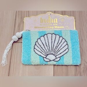 NWT Wandering Moon Beaded Shell Clutch with Tassel
